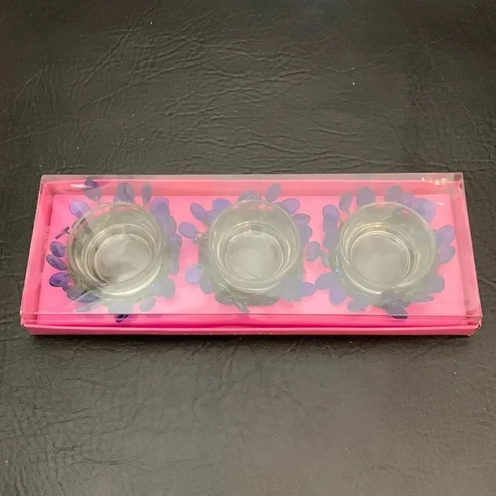 Hallmark Tea Light Holders Purple Glassed Wired Beading With Clear Glass Votives